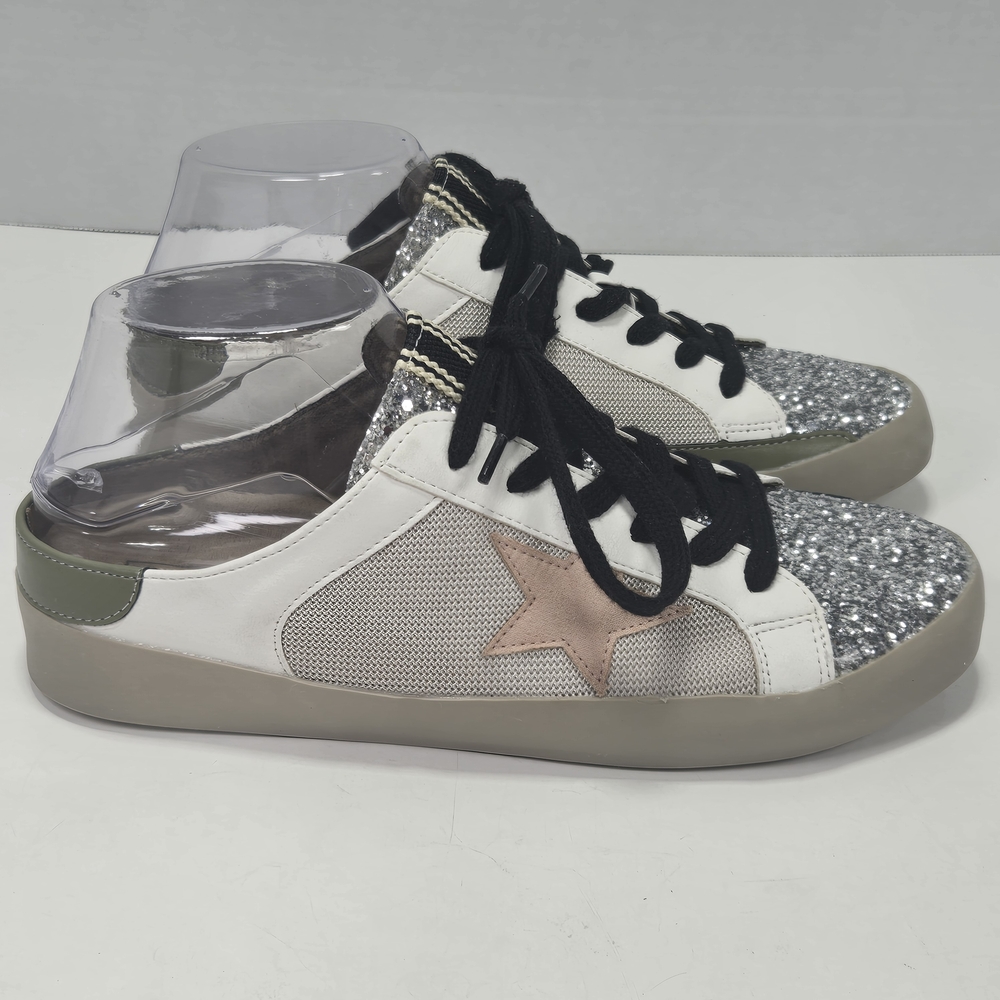 ShuShop Shu Shop Women's Polly Slide Sneakers in White and Silver Glitter Size 9 - Picture 6 of 14